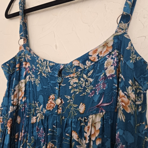 Natural Life Boho Floral Patti Side Slit Blue Dress, XS - Picture 8 of 11